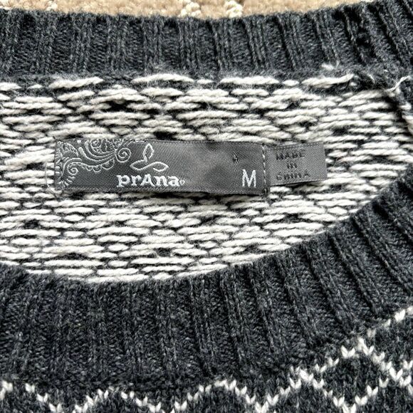 PrAna Ramona Pullover Sweater Women's Medium Fair Aisle Wool Blend Gray Warm - Picture 5 of 11